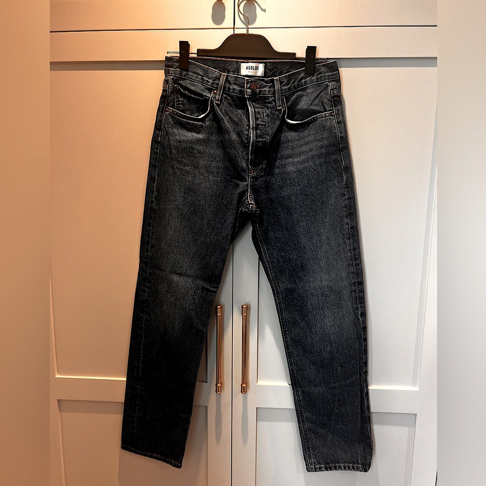Agolde Parker Long Dark Blue Straight Jeans